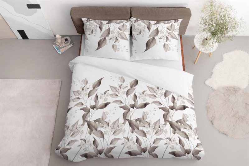 Pościel satynowa 160x200 Home Satin 410 beżowa brązowa liście-3