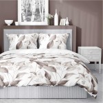 Pościel satynowa 160x200 Home Satin 410 beżowa brązowa liście