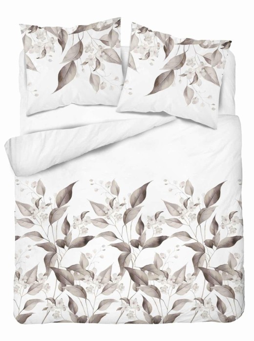 Pościel satynowa 220x200 Home Satin 410 beżowa brązowe liście-2