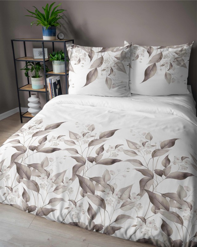 Pościel satynowa 220x200 Home Satin 410 beżowa brązowe liście-4