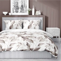 Pościel satynowa 220x200 Home Satin 410 beżowa brązowe liście