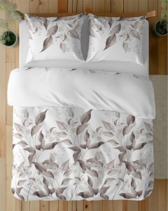 Pościel satynowa 220x200 Home Satin 410 beżowa brązowe liście-5