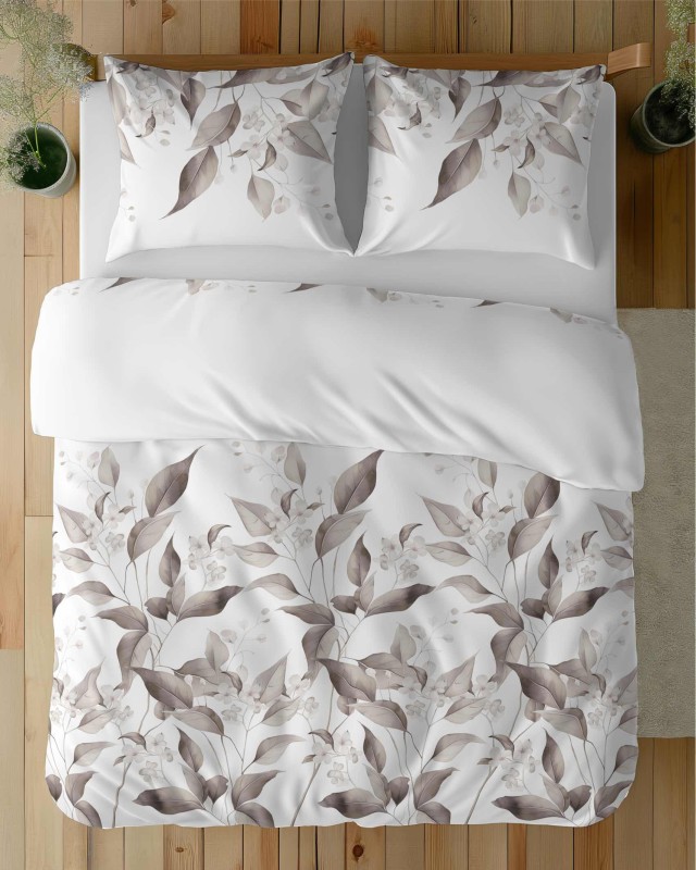 Pościel satynowa 220x200 Home Satin 410 beżowa brązowe liście-5