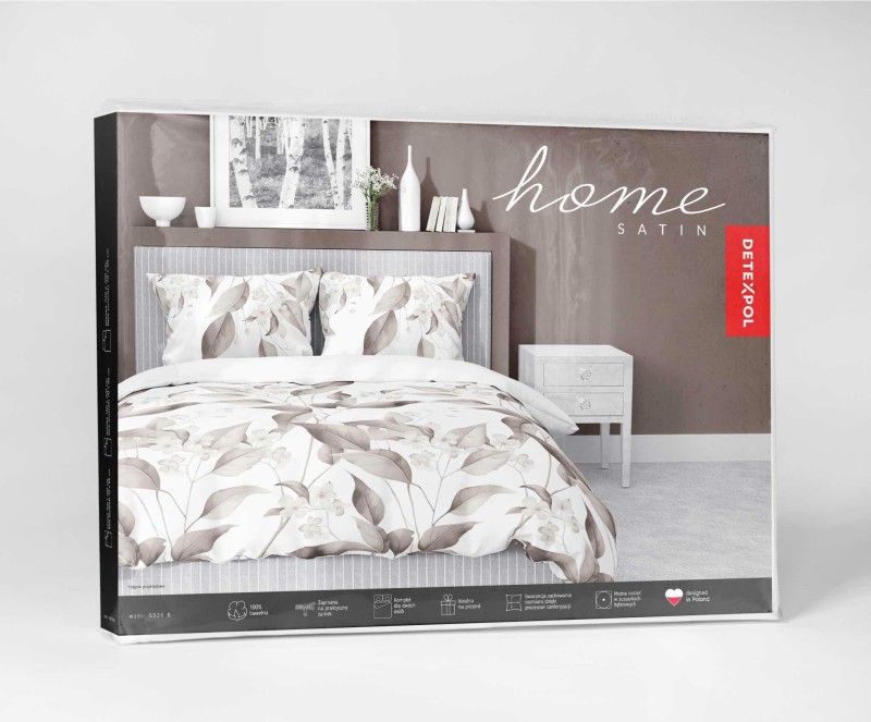 Pościel satynowa 220x200 Home Satin 410 beżowa brązowe liście-6