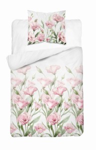 Pościel satynowa 140x200 Home Satin 41 biała różowe kwiaty-2