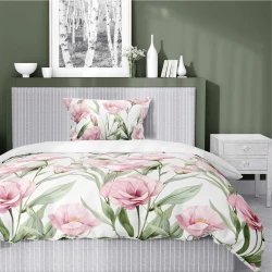 Pościel satynowa 140x200 Home Satin 41 biała różowe kwiaty