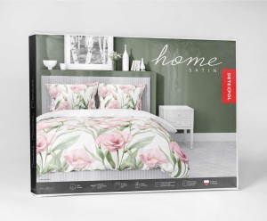 Pościel satynowa 140x200 Home Satin 41 biała różowe kwiaty-3