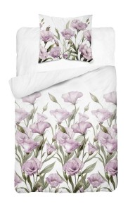 Pościel satynowa 140x200 Home Satin 41 biała fioletowe kwiaty-2