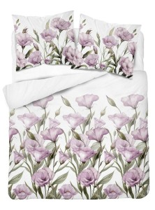 Pościel satynowa 160x200 Home Satin 410 biała fioletowe kwiaty-2