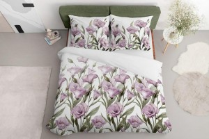 Pościel satynowa 160x200 Home Satin 410 biała fioletowe kwiaty-3