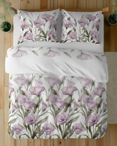Pościel satynowa 160x200 Home Satin 410 biała fioletowe kwiaty-5