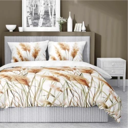 Pościel satynowa 160x200 Home Satin 410 biała złota trawa