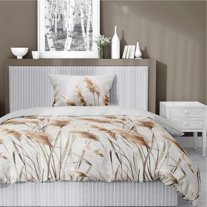 Pościel satynowa 140x200 Home Satin 41 jasna szara trawy pampasowe-1