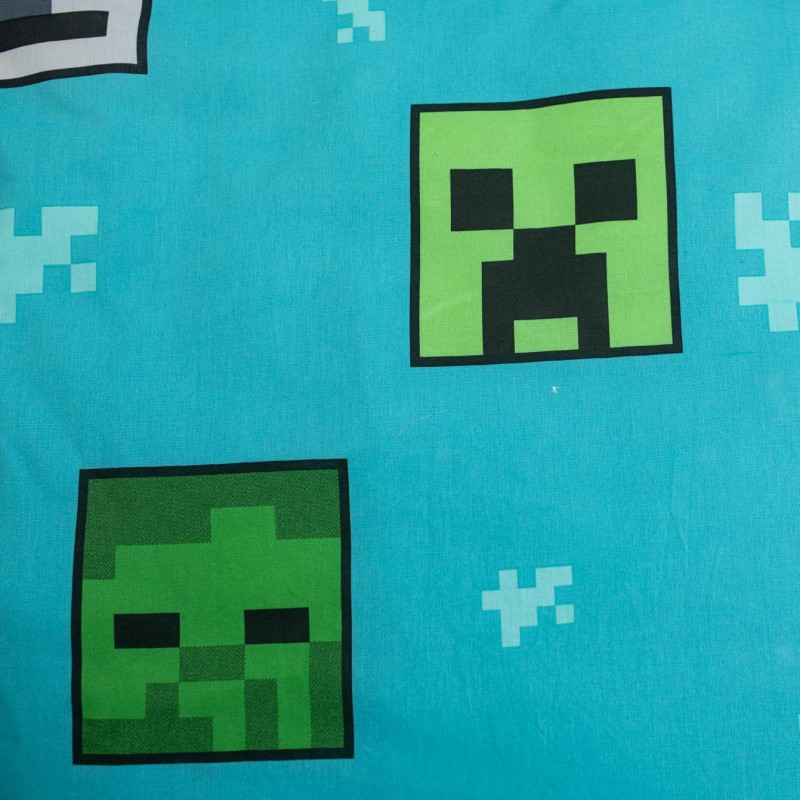 37231Pościel bawełniana 140x200 Minecraft Mobs Here niebieska zielona poszewka 70x90 JF 02-4
