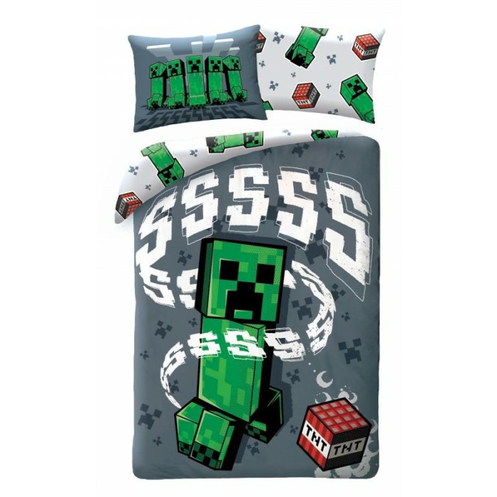 37235Pościel bawełniana 140x200 Minecraft gra szara zielona poszewka 70x90 1526BL Kids 12 Halantex-1