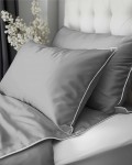 Pościel satynowa 140x200 Mako Satin 62 szara jasna z lamówką