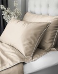 Pościel satynowa 140x200 Mako Satin 62 beżowa jasna z lamówką
