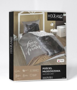 37315Pościel bawełniana 140x200 kotek szary 3863 A poszewka 70x80 panelowa 92-4