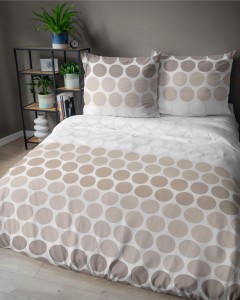 37320Pościel satynowa 140x200 Beżowe groszki na bieli – minimalistyczny wzór, 100% bawełna 5474 A - Home Satin 71-2