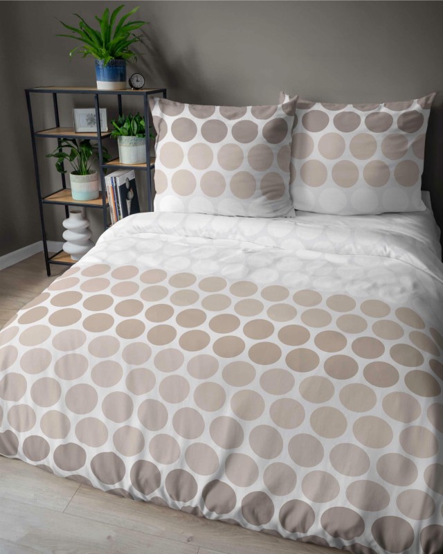 37320Pościel satynowa 140x200 Beżowe groszki na bieli – minimalistyczny wzór, 100% bawełna 5474 A - Home Satin 71-2