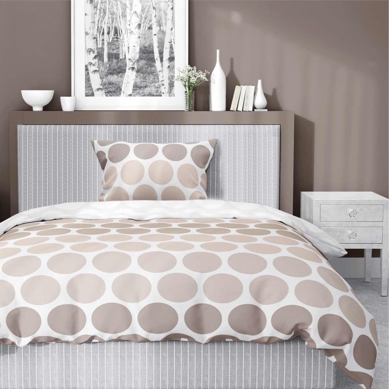 37320Pościel satynowa 140x200 Beżowe groszki na bieli – minimalistyczny wzór, 100% bawełna 5474 A - Home Satin 71-3