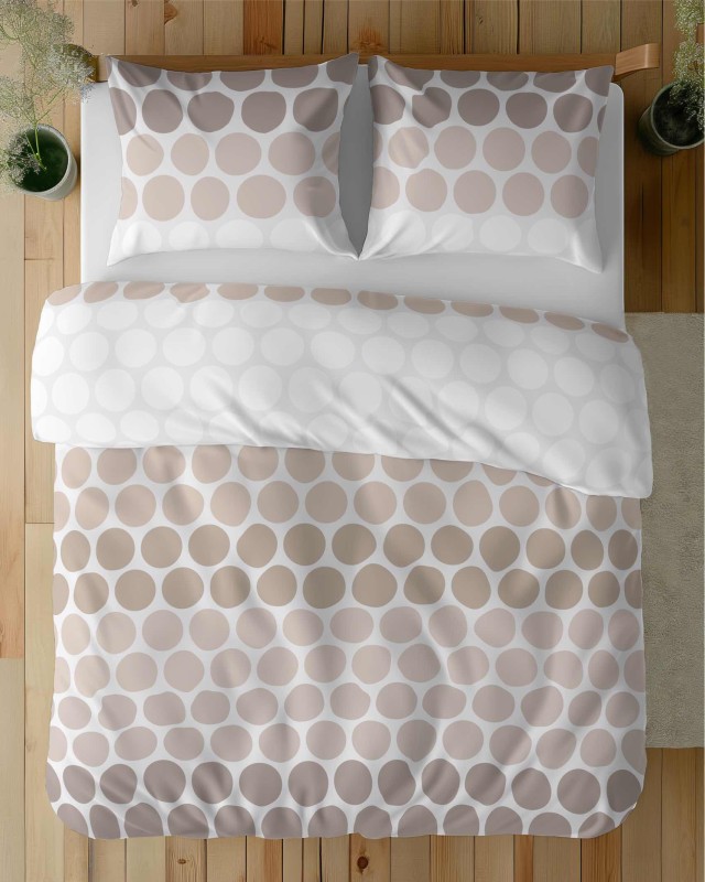 37320Pościel satynowa 140x200 Beżowe groszki na bieli – minimalistyczny wzór, 100% bawełna 5474 A - Home Satin 71-4