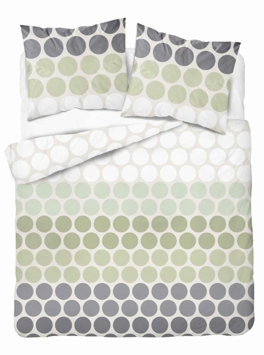 37325Pościel satynowa 220x200 Zielone i szare groszki na kremie – świeży minimalizm, 100% bawełna 5474 B - Home Satin 71-1