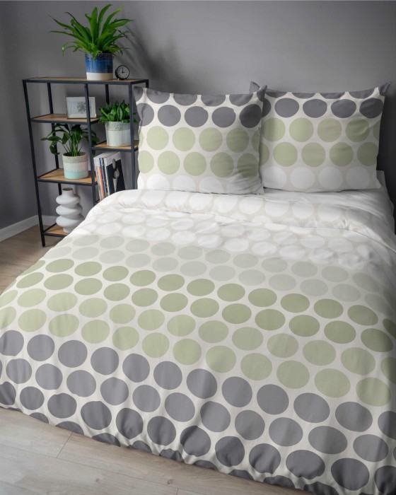 37325Pościel satynowa 220x200 Zielone i szare groszki na kremie – świeży minimalizm, 100% bawełna 5474 B - Home Satin 71-2