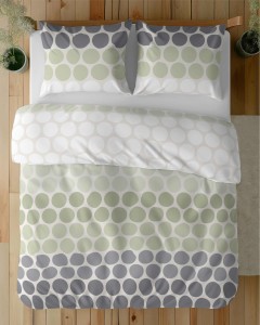 37325Pościel satynowa 220x200 Zielone i szare groszki na kremie – świeży minimalizm, 100% bawełna 5474 B - Home Satin 71-4
