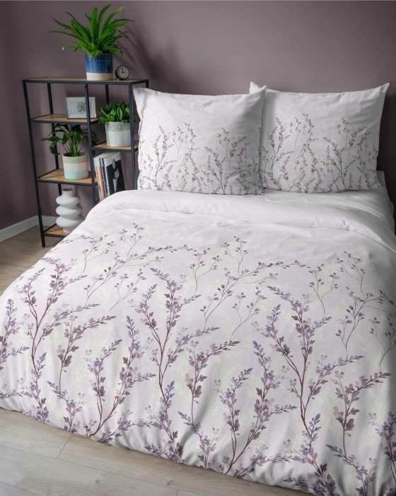 37326Pościel satynowa 140x200 Lawendowe gałązki na pudrowym różu – romantyczny wzór, 100% bawełna 5475 A - Home Satin 71-2