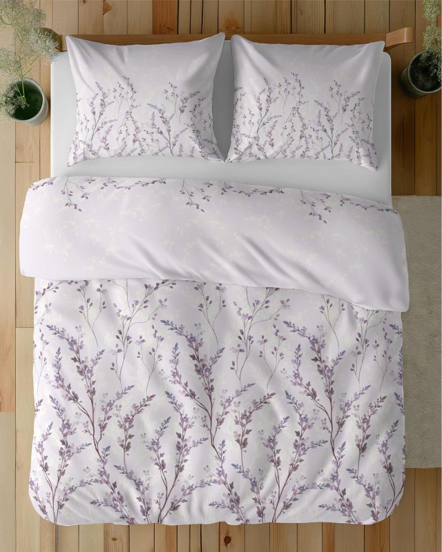 37326Pościel satynowa 140x200 Lawendowe gałązki na pudrowym różu – romantyczny wzór, 100% bawełna 5475 A - Home Satin 71-4