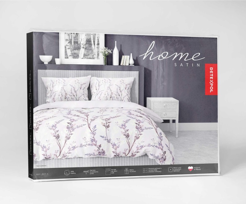 37326Pościel satynowa 140x200 Lawendowe gałązki na pudrowym różu – romantyczny wzór, 100% bawełna 5475 A - Home Satin 71-5