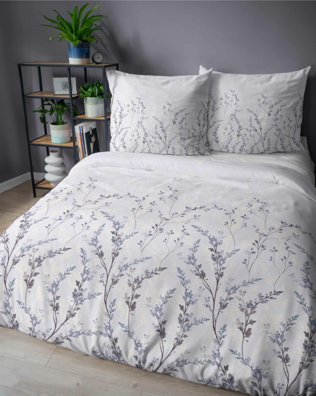 37329Pościel satynowa 140x200 Lawendowe gałązki na chłodnym błękicie – subtelny wzór, 100% bawełna 5475 B - Home Satin 71-2