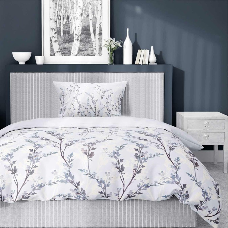 37329Pościel satynowa 140x200 Lawendowe gałązki na chłodnym błękicie – subtelny wzór, 100% bawełna 5475 B - Home Satin 71-3