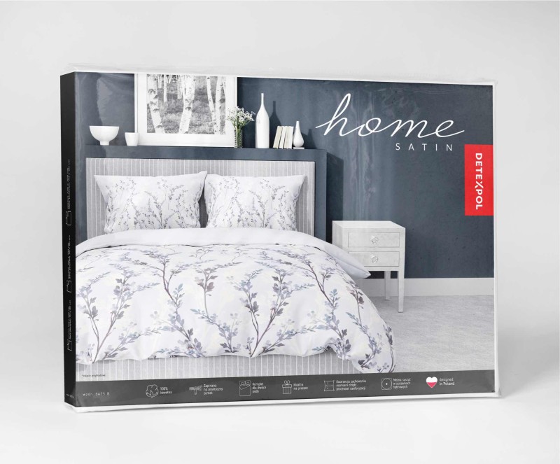 37329Pościel satynowa 140x200 Lawendowe gałązki na chłodnym błękicie – subtelny wzór, 100% bawełna 5475 B - Home Satin 71-4