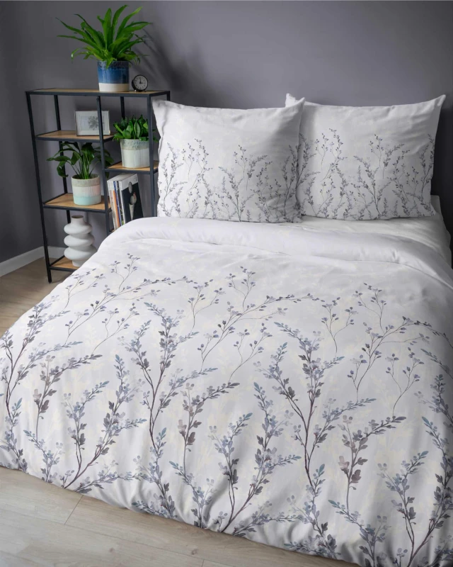 37331Pościel satynowa 220x200 Lawendowe gałązki na chłodnym błękicie – subtelny wzór, 100% bawełna 5475 B - Home Satin 71-2