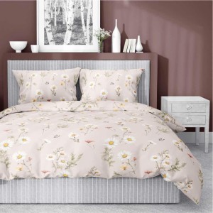 Pościel satynowa 160x200 Home Satin 71 ciepły beż polne kwiaty-1