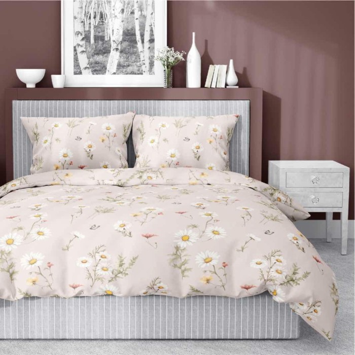 Pościel satynowa 160x200 Home Satin 71 ciepły beż polne kwiaty-1