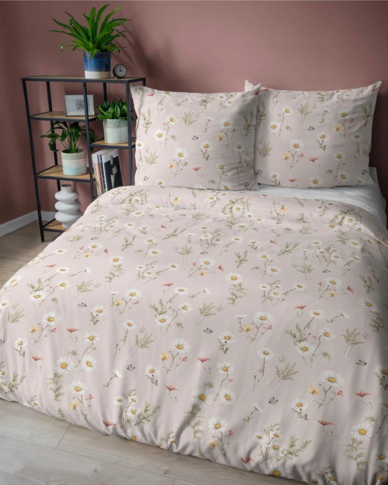 37334Pościel satynowa 220x200 Ciepły beż w polne kwiaty – romantyczny wzór, 100% bawełna - 5476 A - Home Satin 71-2