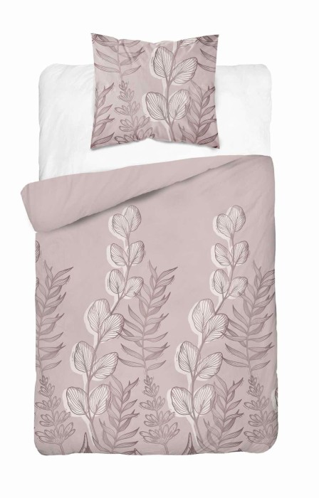 37338Pościel satynowa 140x200 Pudrowy róż z liśćmi – delikatny motyw, 100% bawełna - 5477 A - Home Satin 71-1