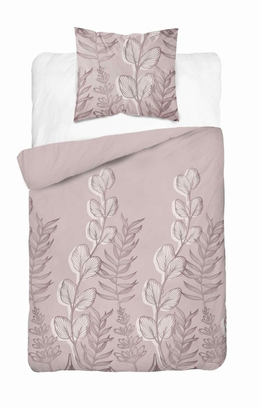 37338Pościel satynowa 140x200 Pudrowy róż z liśćmi – delikatny motyw, 100% bawełna - 5477 A - Home Satin 71-1