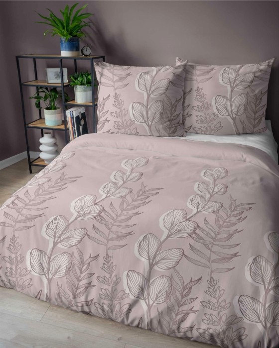 37338Pościel satynowa 140x200 Pudrowy róż z liśćmi – delikatny motyw, 100% bawełna - 5477 A - Home Satin 71-2