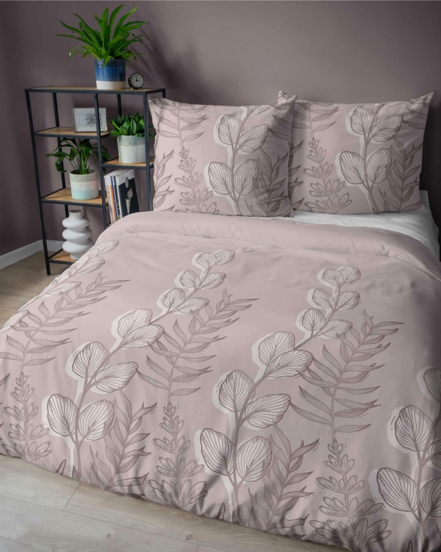 37338Pościel satynowa 140x200 Pudrowy róż z liśćmi – delikatny motyw, 100% bawełna - 5477 A - Home Satin 71-2