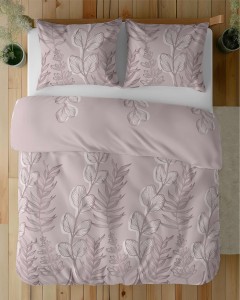 37338Pościel satynowa 140x200 Pudrowy róż z liśćmi – delikatny motyw, 100% bawełna - 5477 A - Home Satin 71-3