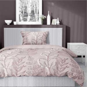 37338Pościel satynowa 140x200 Pudrowy róż z liśćmi – delikatny motyw, 100% bawełna - 5477 A - Home Satin 71-4