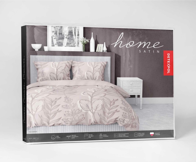 37338Pościel satynowa 140x200 Pudrowy róż z liśćmi – delikatny motyw, 100% bawełna - 5477 A - Home Satin 71-5