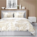 Pościel satynowa 160x200 Home Satin 71 Biała w złoto-beżowe liście