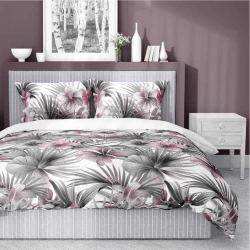 Pościel satynowa 160x200 Home Satin 71 Biała w kwiaty i liście