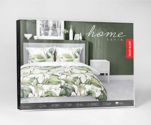 37364Pościel satynowa 220x200 Biała z zielonymi liśćmi i kwiatami – botaniczna świeżość, 100% bawełna - 5481 A - Home Satin 71-5