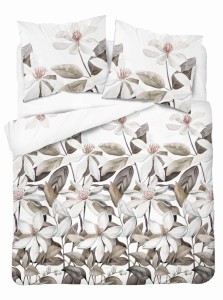 37367Pościel satynowa 220x200 Biała z beżowymi liśćmi i kwiatami – naturalna elegancja, 100% bawełna - 5481 B - Home Satin 71-1